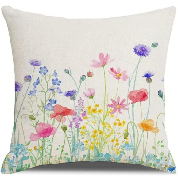 Colorful Wildflower 2 Pillow Covers Garden Flowers Square Pillows New - Picture 5 of 12